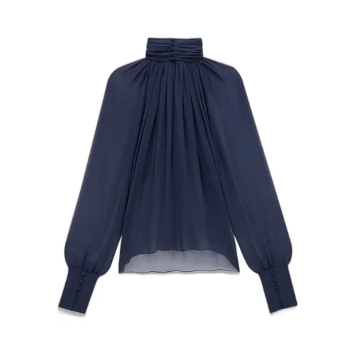 Saint Laurent Turtleneck Flare Detailed Blouse