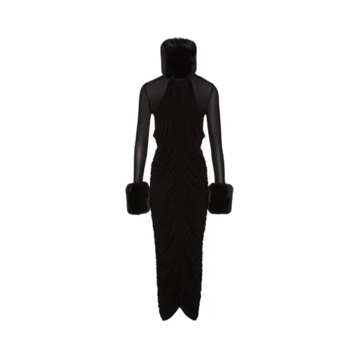 Faux-Fur Trim Maxi Dress