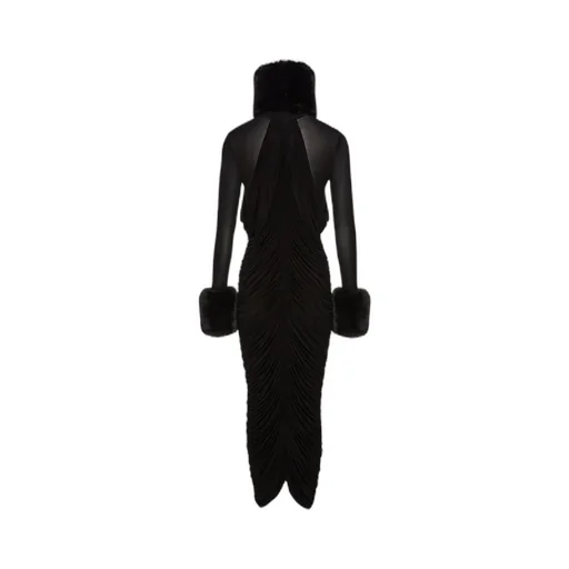 Faux-Fur Trim Maxi Dress