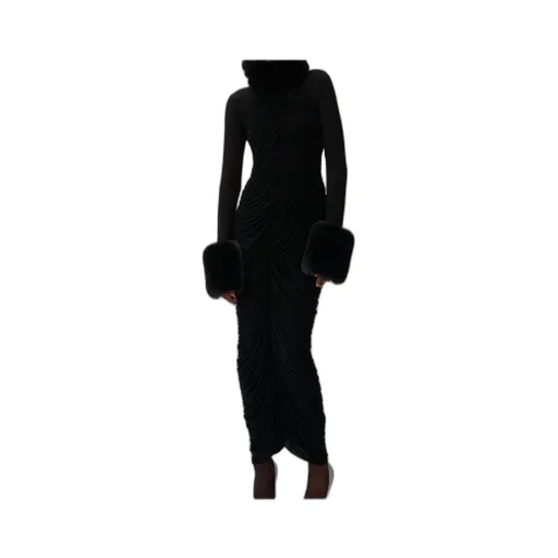 Faux-Fur Trim Maxi Dress