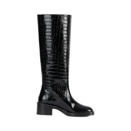 Crocodile-Embossed Leather Boots