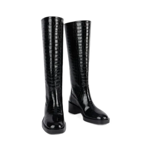 Crocodile-Embossed Leather Boots