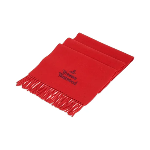 Vivienne Westwood Logo Embroidered Fringed Scarf
