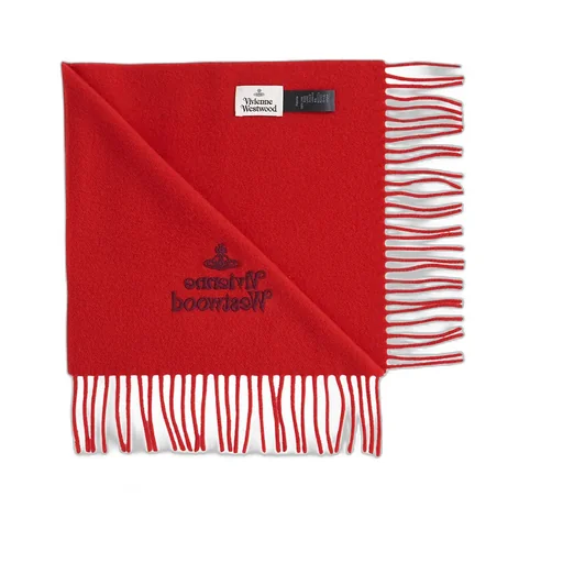 Vivienne Westwood Logo Embroidered Fringed Scarf