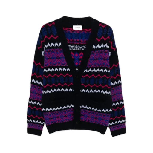 Laneus Intarsia-Knit V-Neck Cardigan
