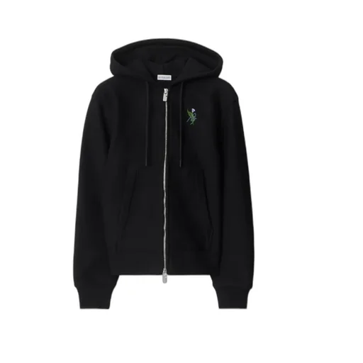 Burberry Logo Embroidered Zip-Up Hoodie