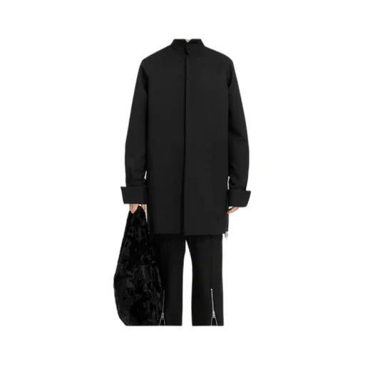 Mm6 Maison Margiela Frayed Hem High-Neck Long Shirt