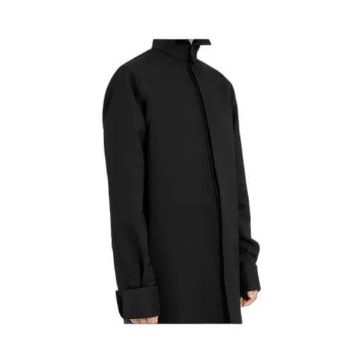Mm6 Maison Margiela Frayed Hem High-Neck Long Shirt