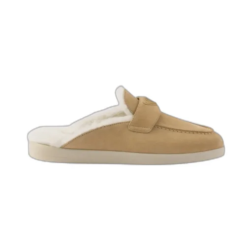 Prada Triangle-Logo Round-Toe Mules