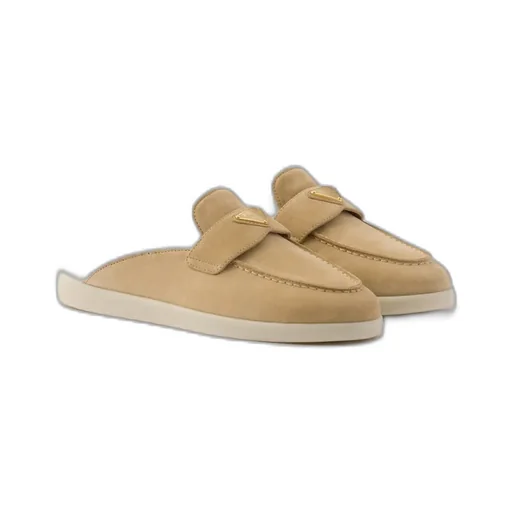 Prada Triangle-Logo Round-Toe Mules