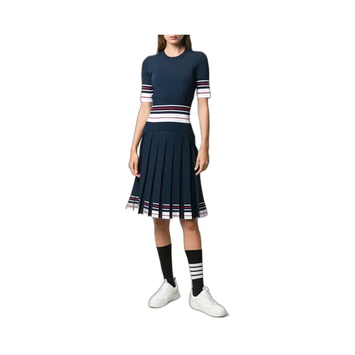Stripe-Print Box-Pleat Skirt