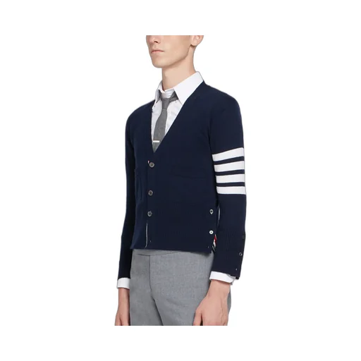 Thom Browne 4-Bar Button-Up Knit Cardigan