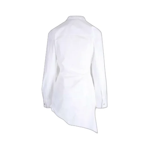 Off-White Draped Long-Sleeved Dress