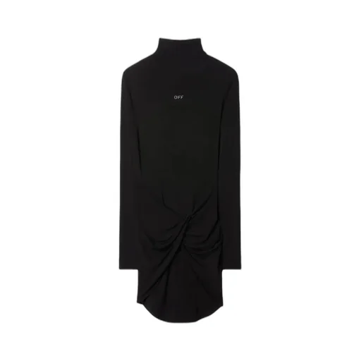 Off-White Twist-Detailed High-Neck Mini Dress