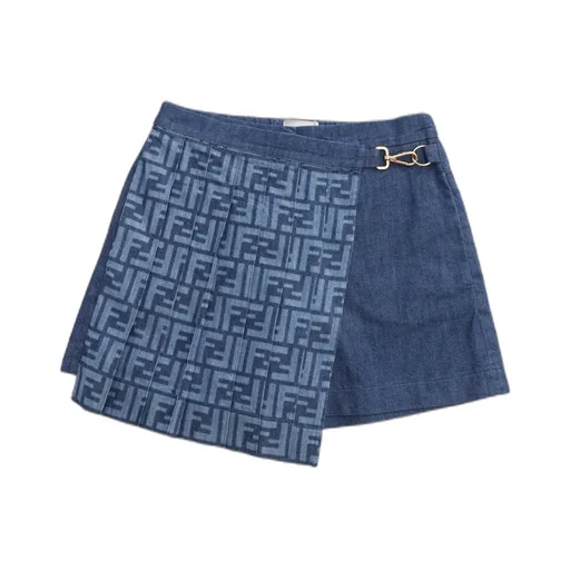 Fendi Kids Layered Monogram Pleated Denim Skirt