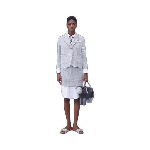 Thom Browne Tweed Fray 4-Bar Cropped Sack Jacket