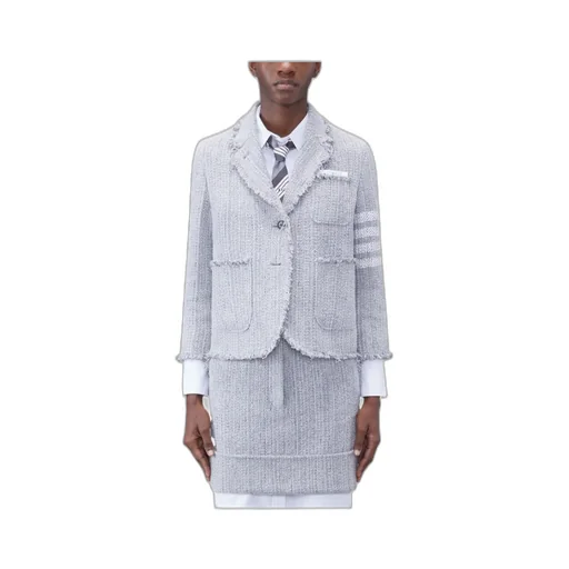 Thom Browne Tweed Fray 4-Bar Cropped Sack Jacket