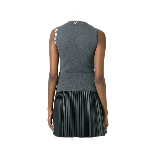 Sleeveless Crew Neck Shell Top With 4-Bar Stripe In Medium Grey Cashmere
