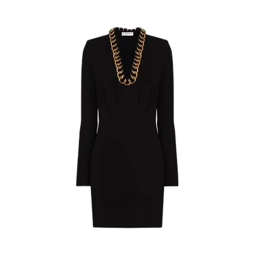 Chain-Trim Long-Sleeve Mini Dress