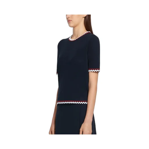 Zigzag-Trim Pleated Rib T-Shirt