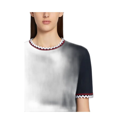 Zigzag-Trim Pleated Rib T-Shirt