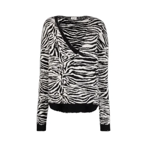 Saint Laurent Zebra Patterned V-Neck Sweater