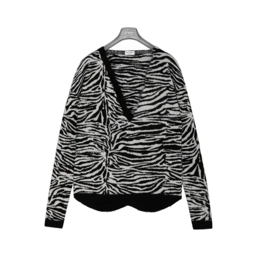 Saint Laurent Zebra Patterned V-Neck Sweater