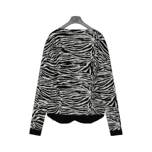 Saint Laurent Zebra Patterned V-Neck Sweater
