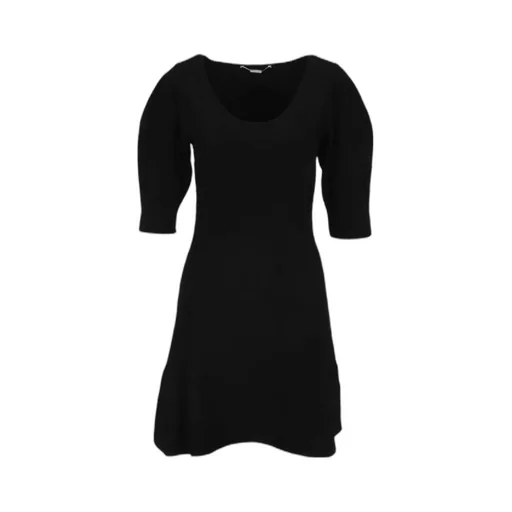 Scoop-Neck Puff-Sleeve Knitted Dress