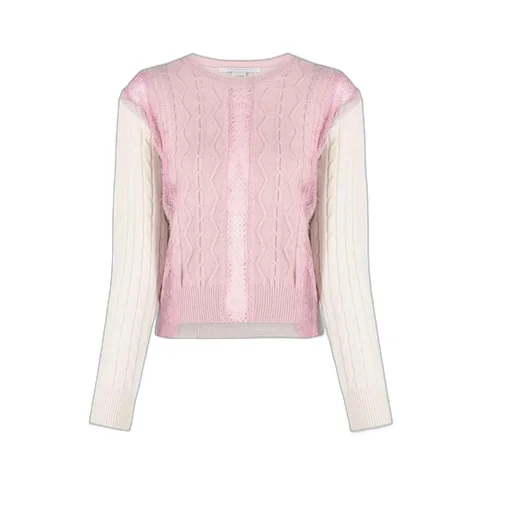 Contrast-Panel Cable-Knit Jumper