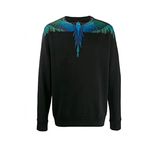 Black Wing Round Neck Printed Sweater