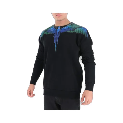 Black Wing Round Neck Printed Sweater