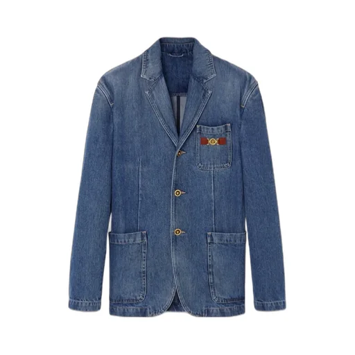 Versace Logo Applique Denim Blazer