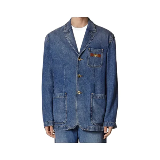 Versace Logo Applique Denim Blazer