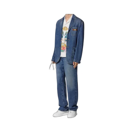 Versace Logo Applique Denim Blazer