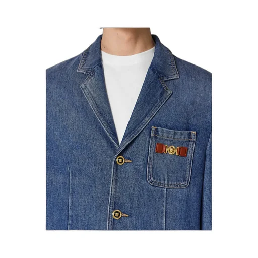 Versace Logo Applique Denim Blazer
