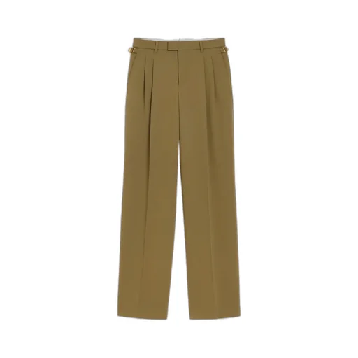 Green Wool Tabs Wide Trousers