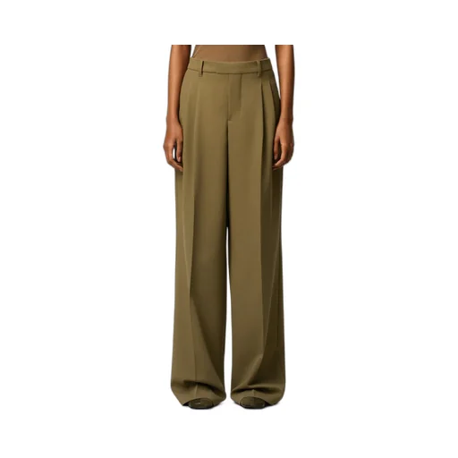 Green Wool Tabs Wide Trousers