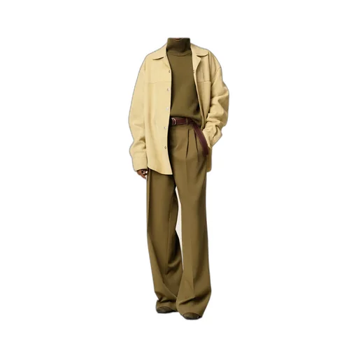 Green Wool Tabs Wide Trousers
