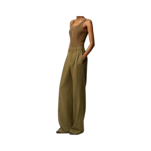 Green Wool Tabs Wide Trousers