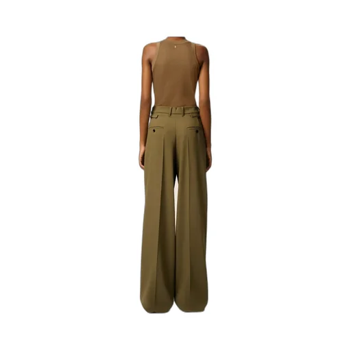 Green Wool Tabs Wide Trousers