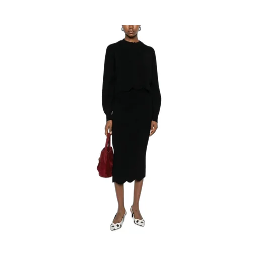 Scallop-Hem Midi Skirt