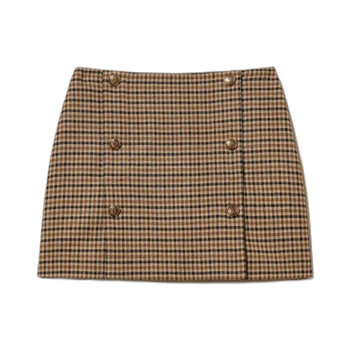 Checked Buttoned Mini Skirt