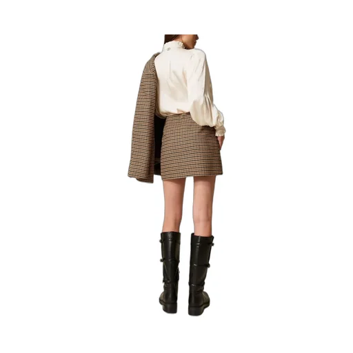 Checked Buttoned Mini Skirt
