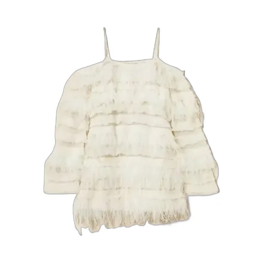 Off-Shoulder Feather-Detail Dress