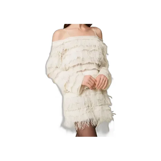 Off-Shoulder Feather-Detail Dress