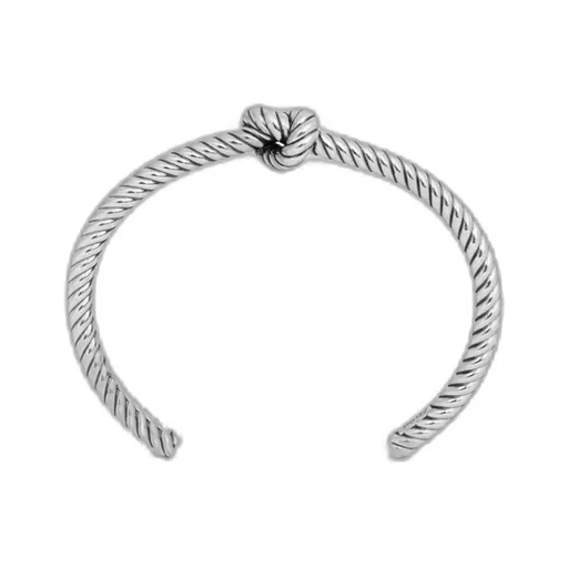 Knot Cord Patterned Cuff In Brass With Rhodium Finish