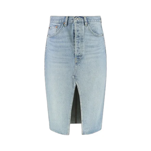 Re/Done Frayed Hem Denim Skirt
