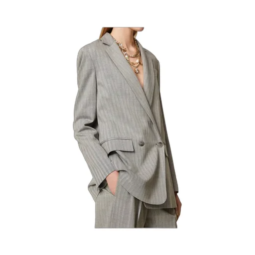 Pinstriped Double-Breasted Blazer