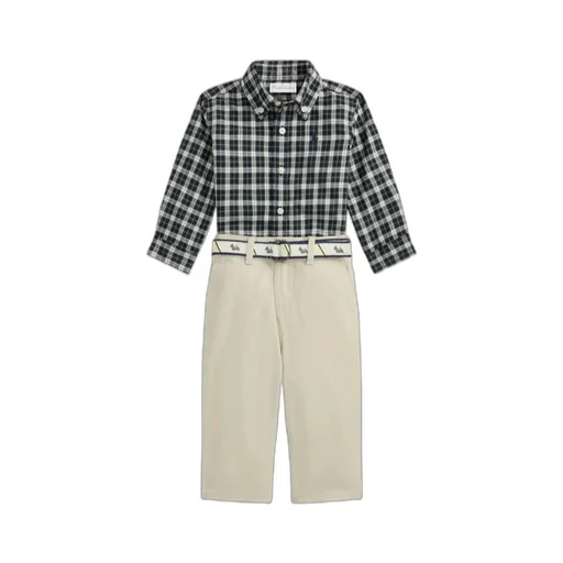 Plaid-Pattern Shirt Pant Set